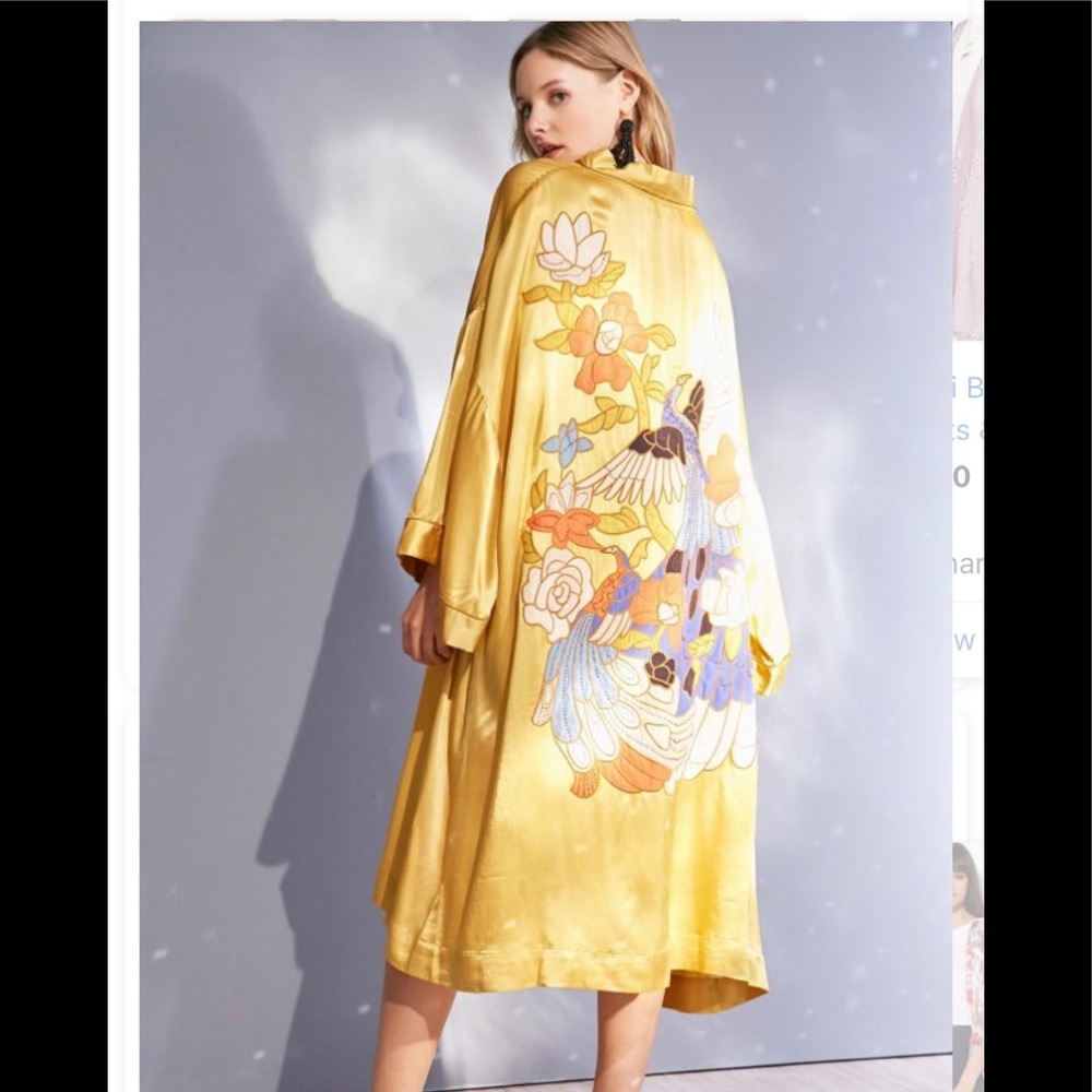 UO KIMCHI BLUE metallic embriodered satin kimono